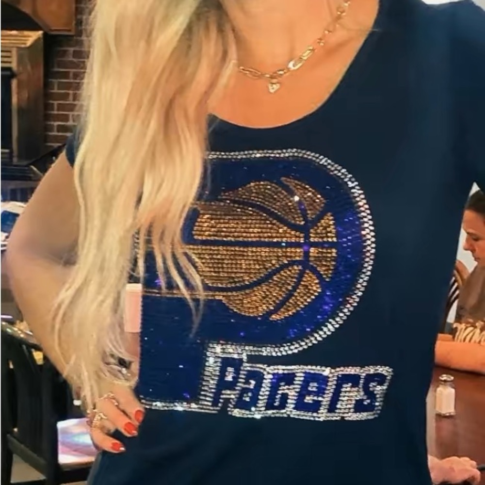 Women's Rhinestone Indiana Pacers Blue Graphic Tee